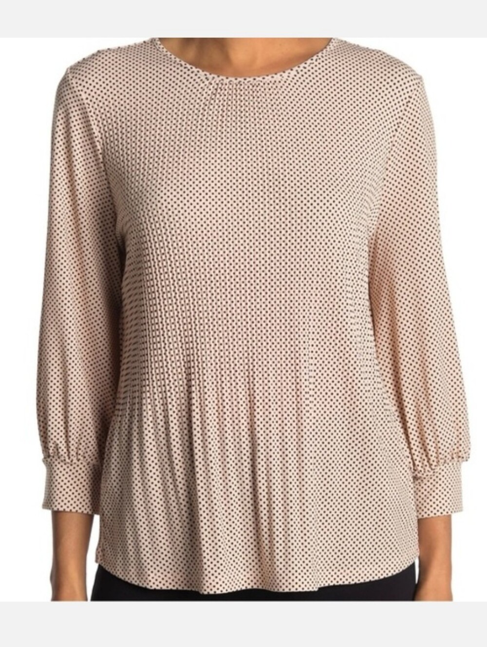 Adrianna Papell Champagne & Black Polka Dot Pleated Blouse Womens Size Medium
